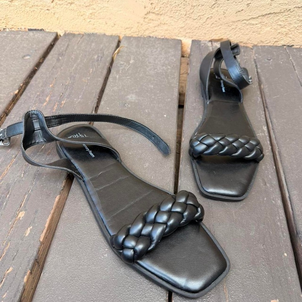 Brand new black braided sandals with adjustable straps